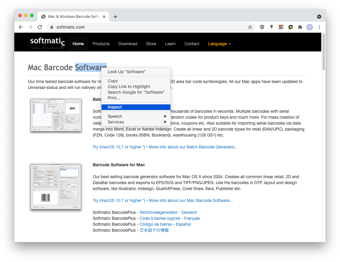 Screenshot: Chrome CSS Inspect - Context Menu